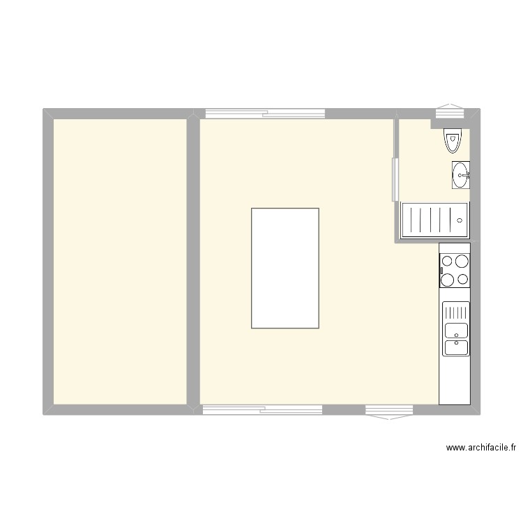 Pool house 4 ilot central. Plan de 3 pièces et 50 m2