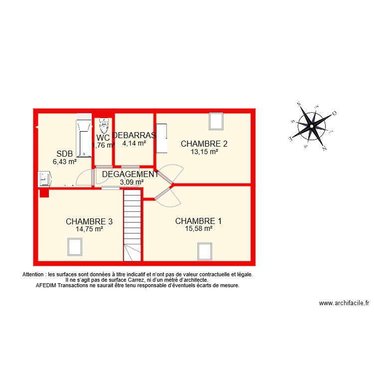 BI 8079 ETAGE . Plan de 9 pièces et 60 m2