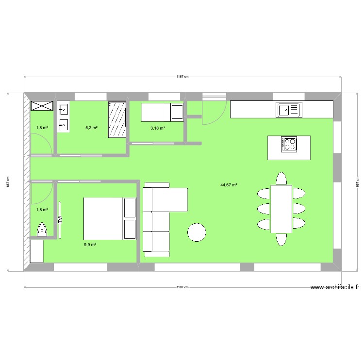 CAU 3. Plan de 6 pièces et 67 m2