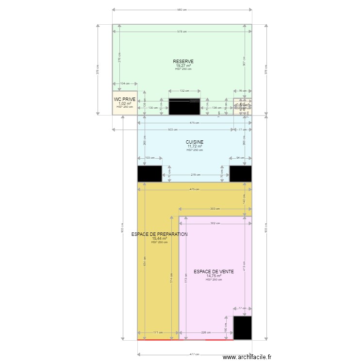 PROJET DREAMS DONUT MONTAUBAN DISPOSITION. Plan de 10 pièces et 66 m2