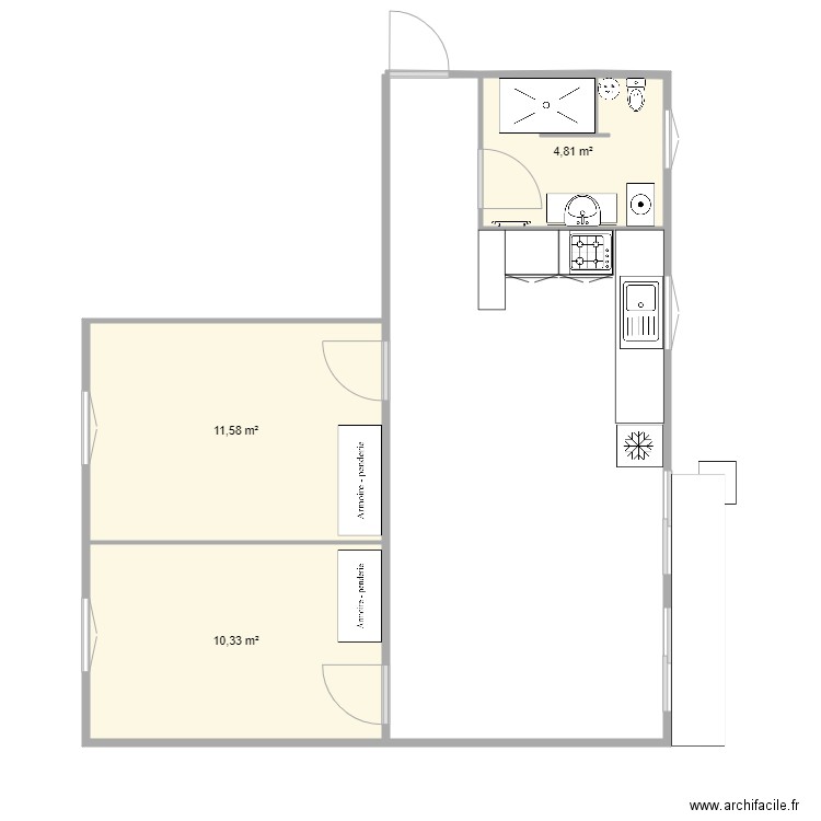 12 Liberté. Plan de 3 pièces et 27 m2