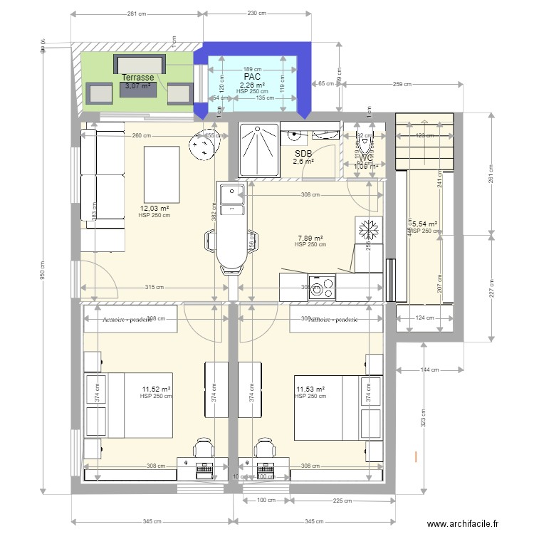 AJ Projeté 2022-06-25. Plan de 46 pièces et 377 m2