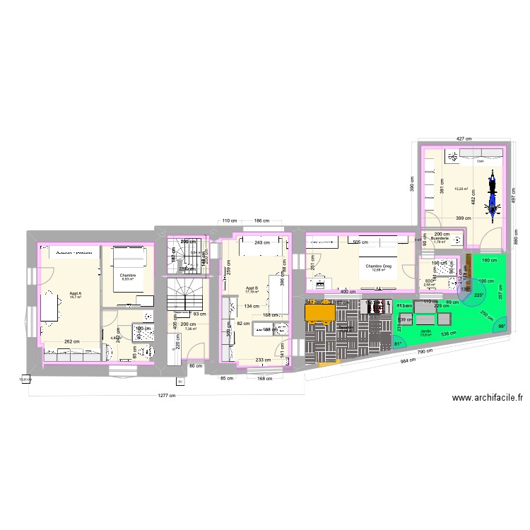 RDC SCHUMAN. Plan de 21 pièces et 125 m2