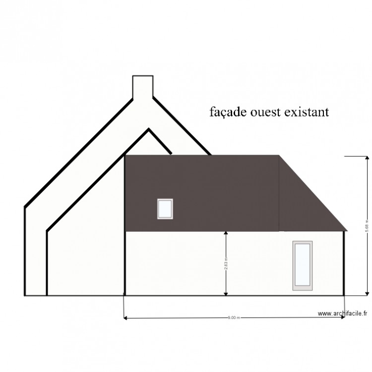 Plan façade ouest existant. Plan de 0 pièce et 0 m2