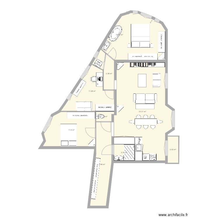 tolbiac 13eme ter caro toilette 4. Plan de 0 pièce et 0 m2