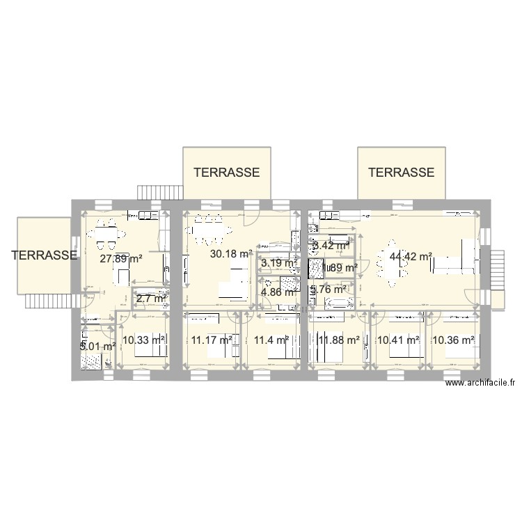 ETAGE. Plan de 39 pièces et 478 m2