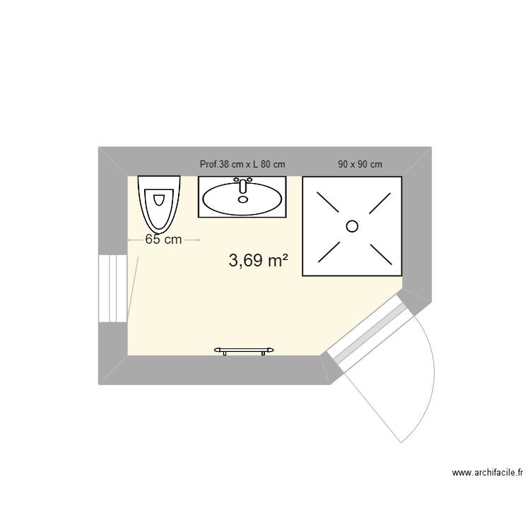 SDB RDC MICHEL MOINET. Plan de 1 pièce et 4 m2