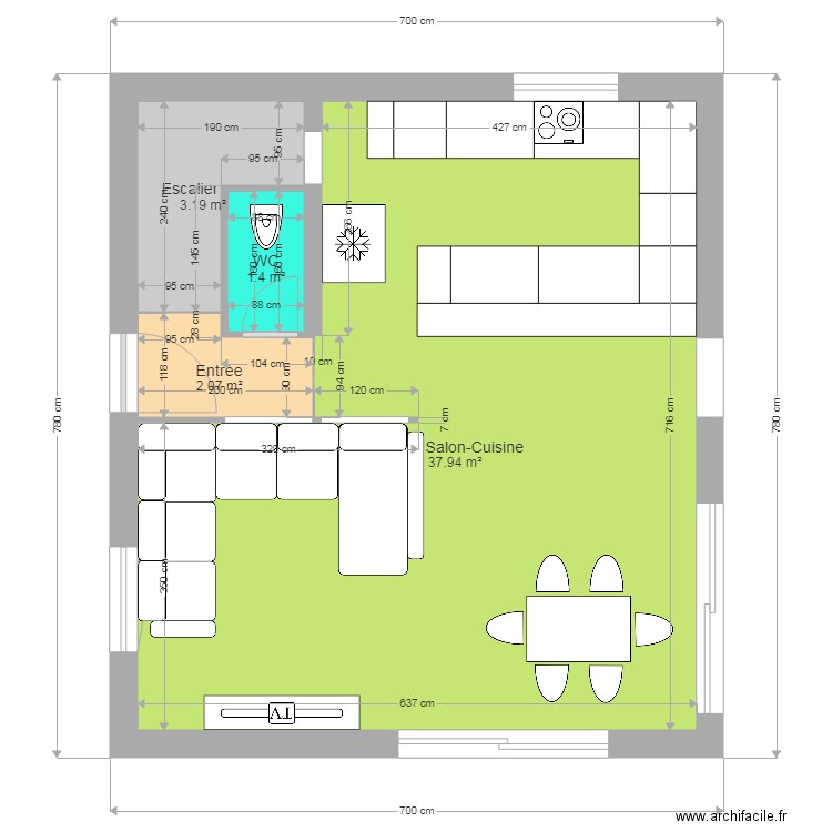 Salon Cuisine. Plan de 0 pièce et 0 m2