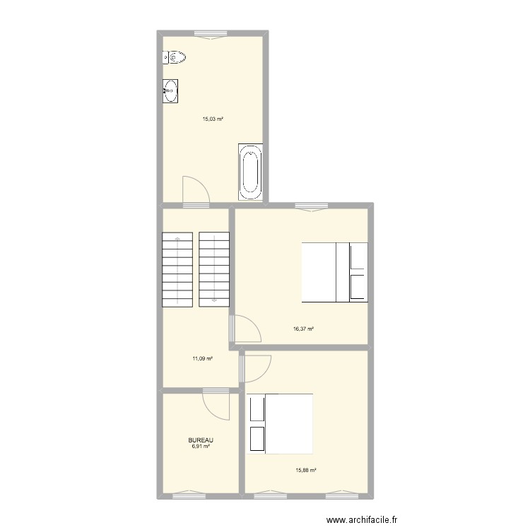 REZ COMMERCE 1ER. Plan de 5 pièces et 65 m2