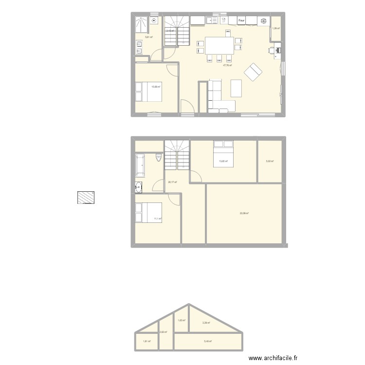 grange. Plan de 15 pièces et 155 m2