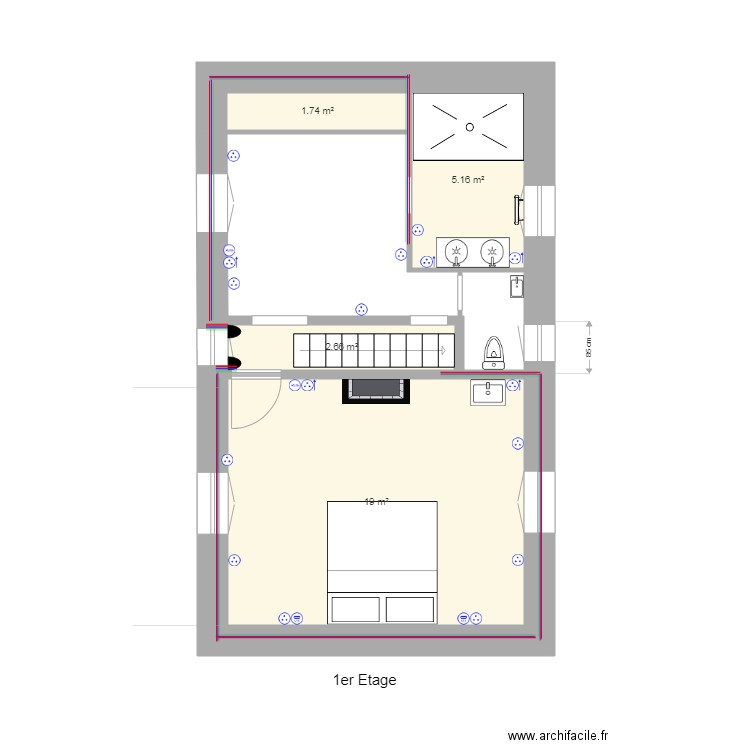 Electricite Prises 1er Etage. Plan de 0 pièce et 0 m2