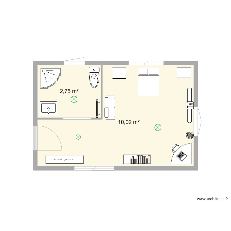 Chambre standard2. Plan de 2 pièces et 13 m2