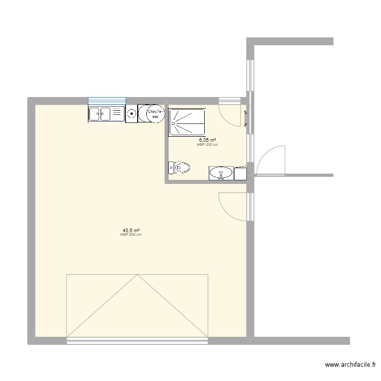 SDB SANS COTATIONS. Plan de 2 pièces et 50 m2