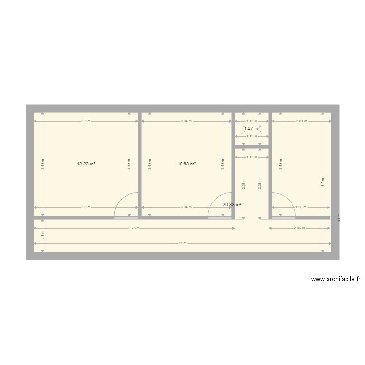 mezzanine . Plan de 4 pièces et 45 m2