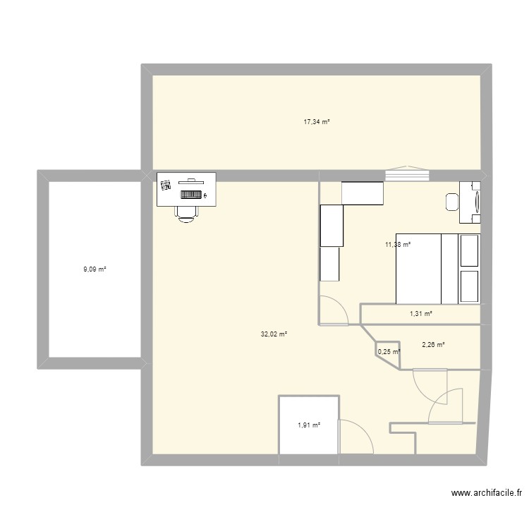 Chambre 1. Plan de 8 pièces et 76 m2