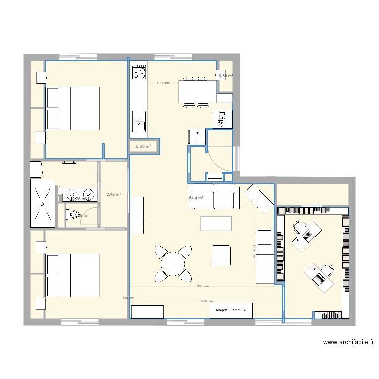 t4fino5. Plan de 12 pièces et 89 m2