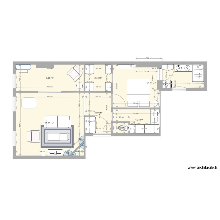 Chaptal 22. Plan de 8 pièces et 56 m2