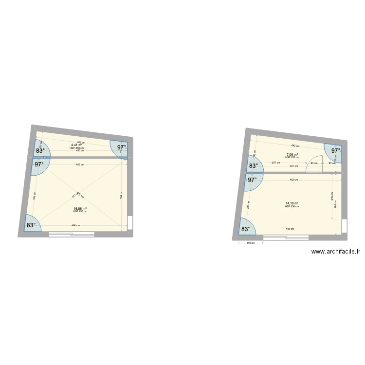 CUISINE bazantay. Plan de 4 pièces et 43 m2