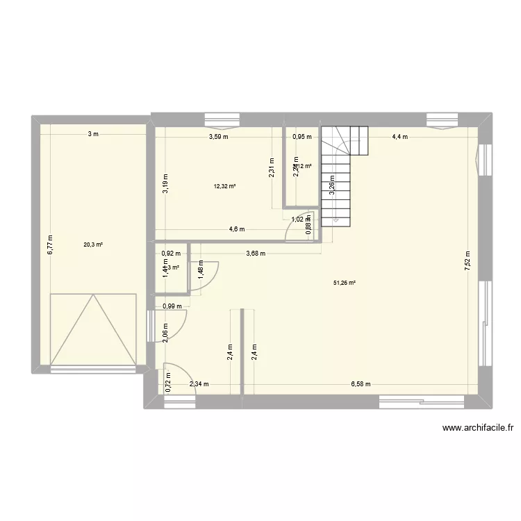 Sous sol modifi&eacute;. Plan de 5  et 87 m²