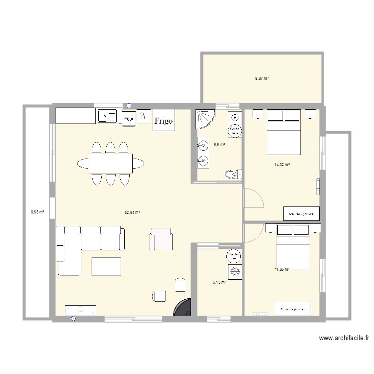 maison  etage. Plan de 7 pièces et 108 m2
