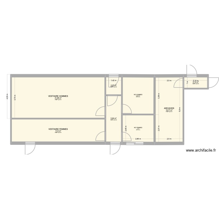 Sanitaires et Vestiaires ARMEN. Plan de 8 pièces et 91 m2