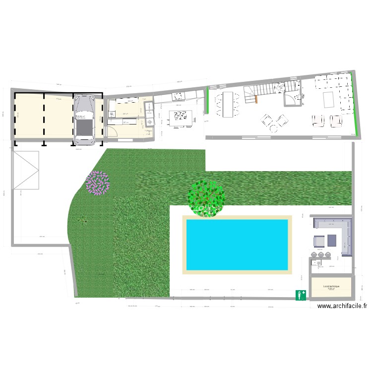 Plan Mas RDC v4 avec Jardin/Piscine vFenetre. Plan de 2 pièces et 41 m2
