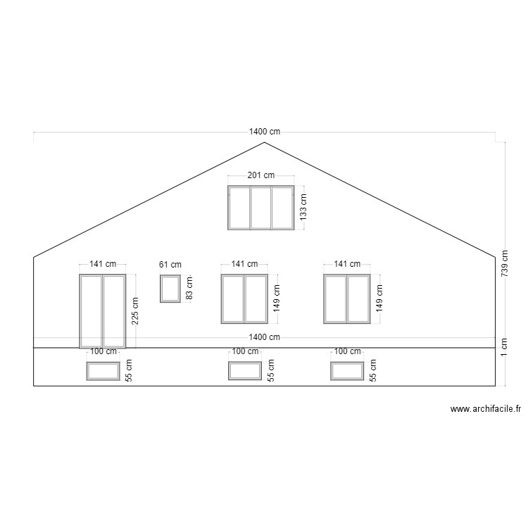 Façade coté jardin avec porte Mouzay. Plan de 0 pièce et 0 m2