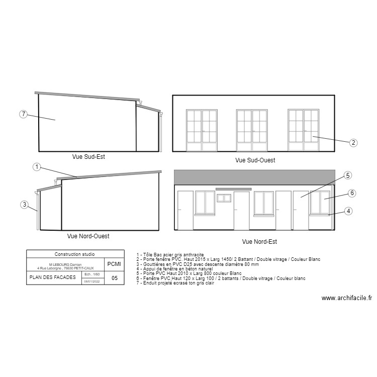 Plan des facade 2. Plan de 6 pièces et 75 m2