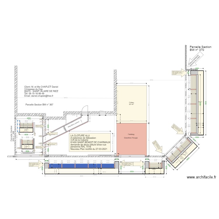 Nouveau plan La Clôture Alu le 27 03 21. Plan de 0 pièce et 0 m2