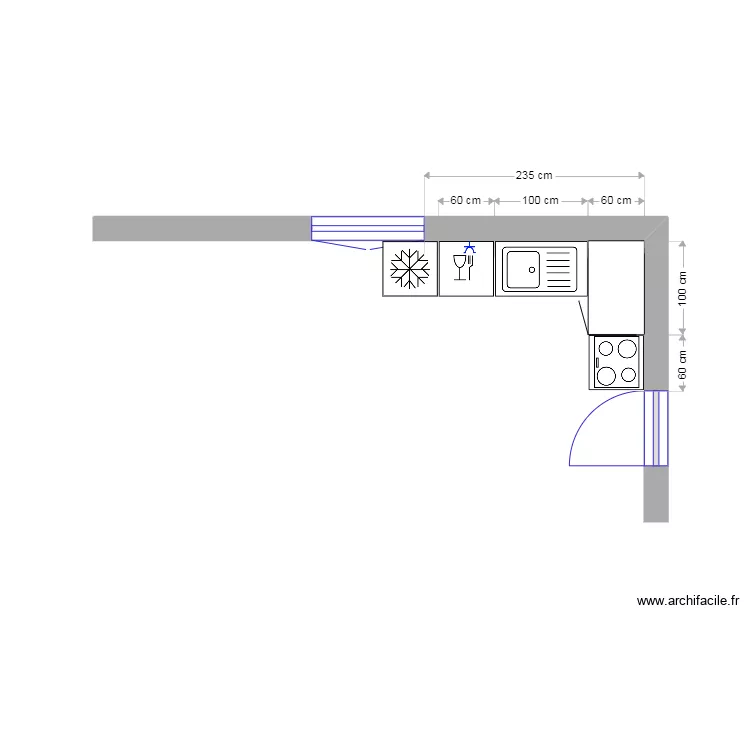 Cuisine appartement. Plan de 
