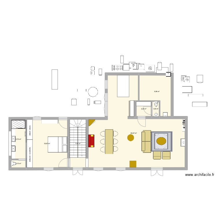 étage bas . Plan de 8 pièces et 109 m2