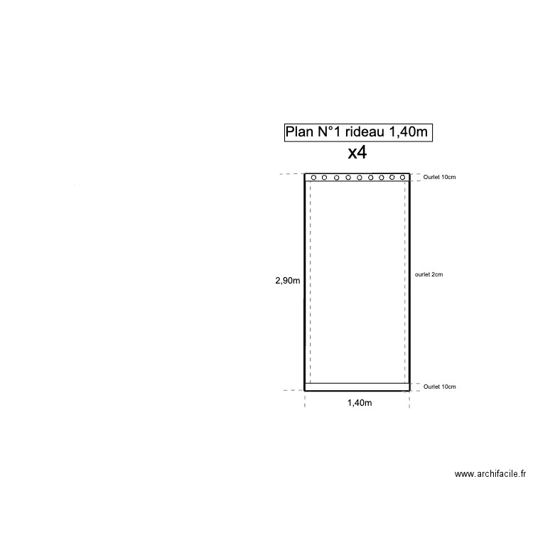 rideau 1,40m. Plan de 1 pièce et 4 m2