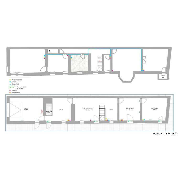 Manoir-LDH-1er-Etage-cablages. Plan de 8 pièces et 109 m2