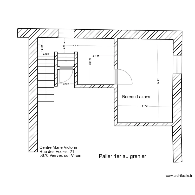 CMV palier 1er grenier cot&eacute; 1. Plan de 1  et 15 m²