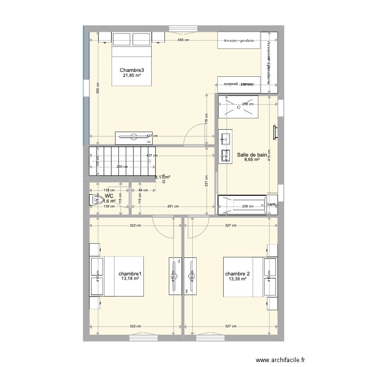 PLAN MONTEIRO ETAGE PROJET MEUBLE. Plan de 6 pièces et 67 m2