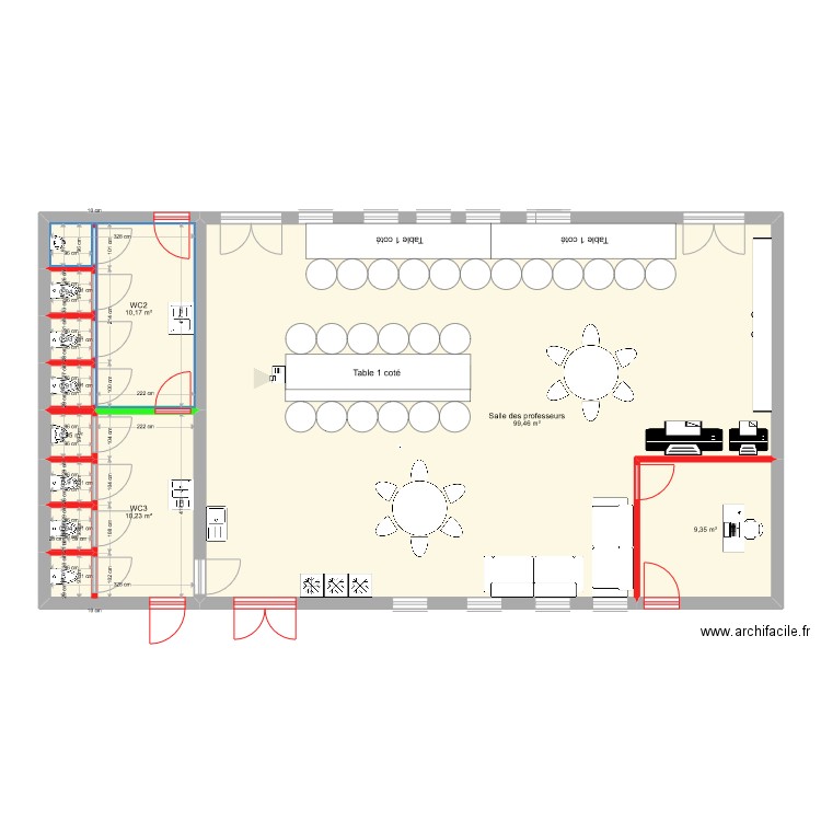 salle des profpersonnel anciennement CDI bertrand. Plan de 10 pièces et 135 m2