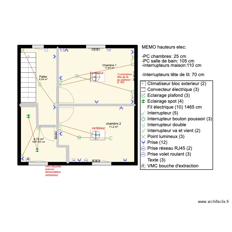 guerinel etage. Plan de 4 pièces et 34 m2