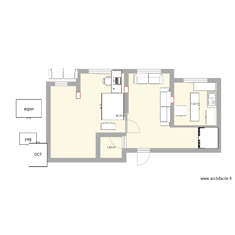cabinet ain aatiq loc. Plan de 3 pièces et 45 m2