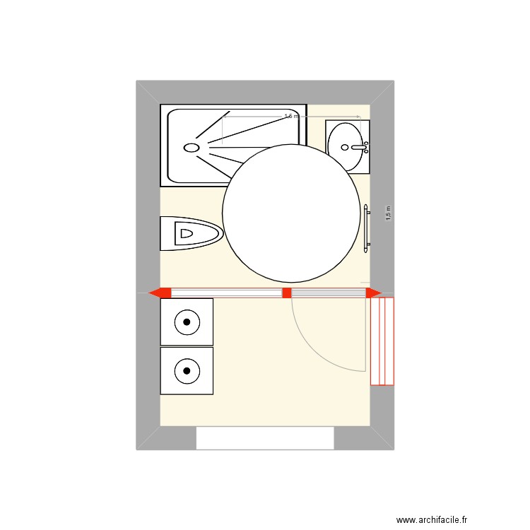 Salle de bain RDC. Plan de 2 pièces et 8 m2