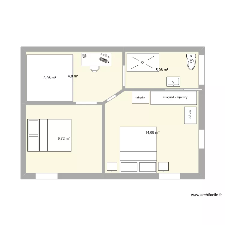 &eacute;tage. Plan de 5  et 42 m²