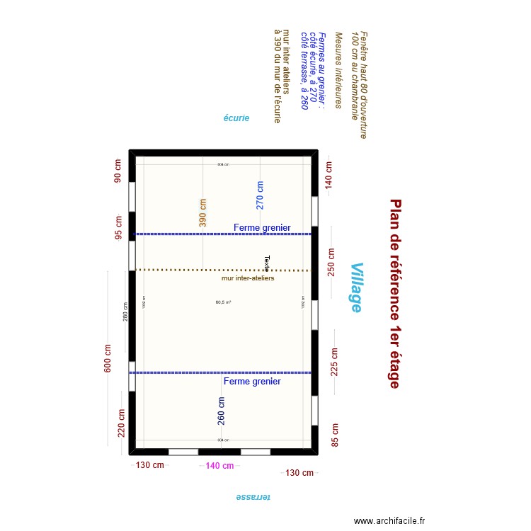 20240124 Jacqueline plan 1er étage. Plan de 1 pièce et 61 m2