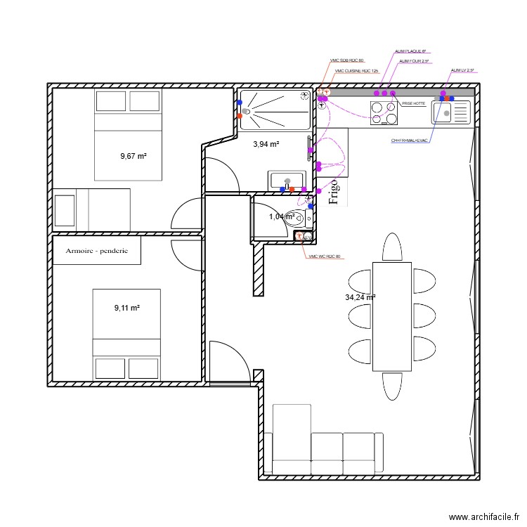 VIEUX BOUC GRANT ETAGE . Plan de 5 pièces et 59 m2