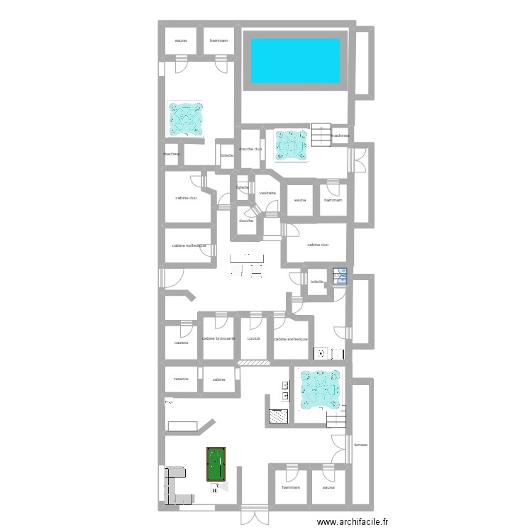 sun & spa. Plan de 26 pièces et 56 m2