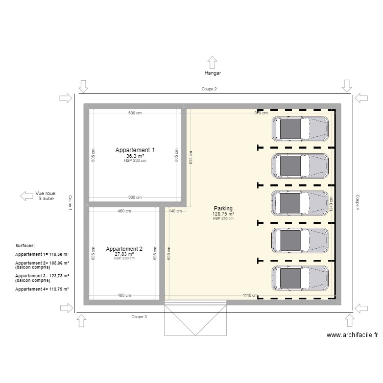 Implantation générale. Plan de 3 pièces et 193 m2