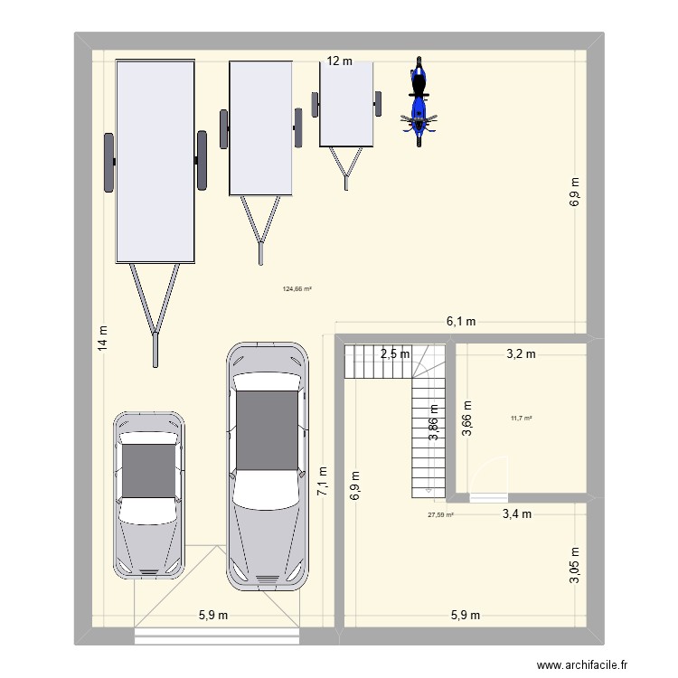 salon. Plan de 3 pièces et 164 m2