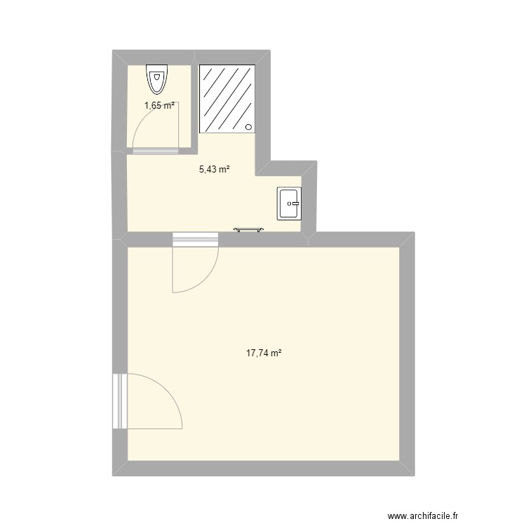 SDB 02. Plan de 3 pièces et 25 m2