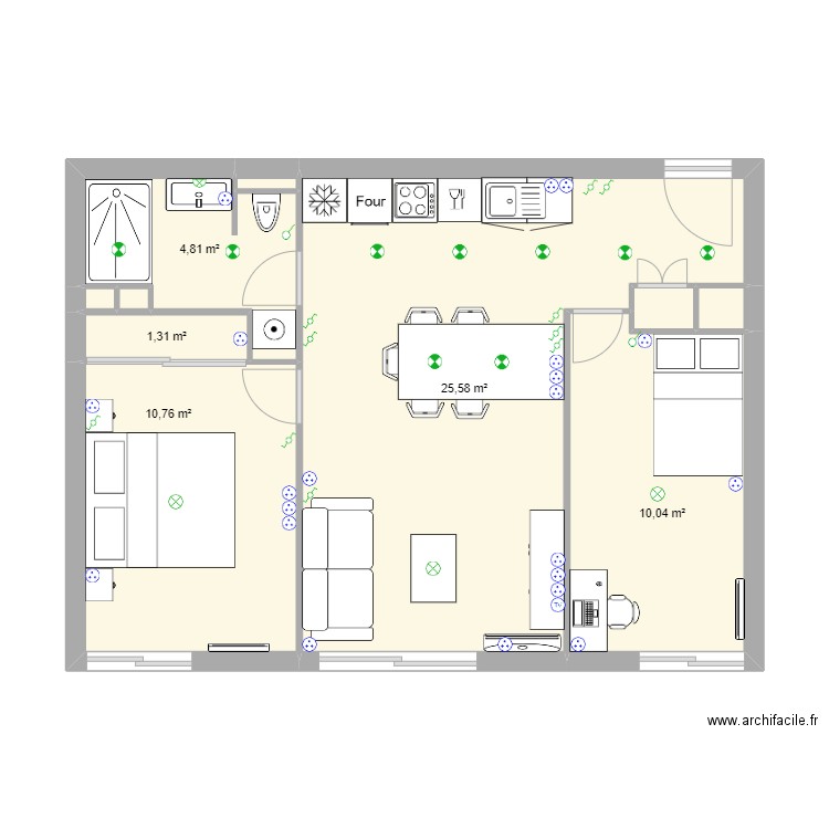 Appartement nu. Plan de 10 pièces et 54 m2