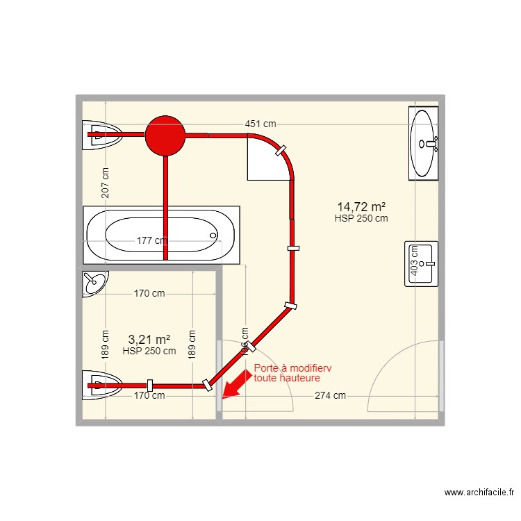 IME Gueret wc sdb Armenio. Plan de 2 pièces et 18 m2