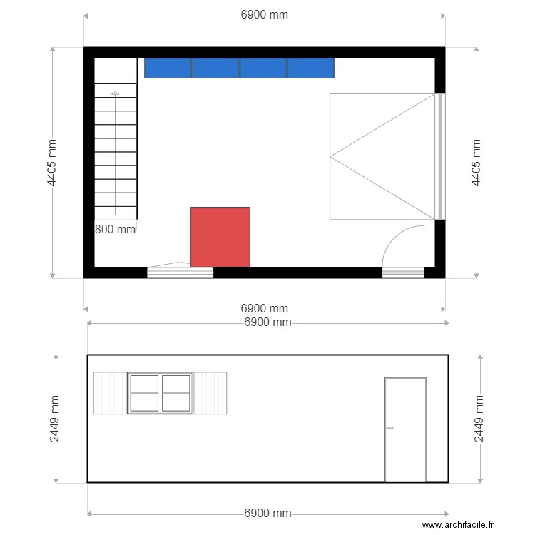 Garage 23. Plan de 2 pièces et 43 m2