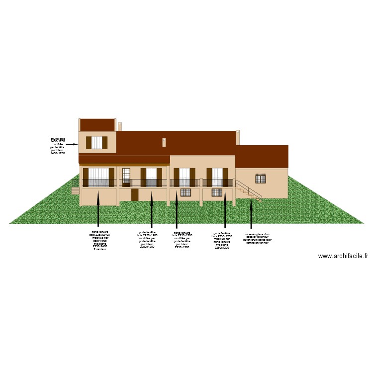 facade sud apres travaux fléche. Plan de 0 pièce et 0 m2